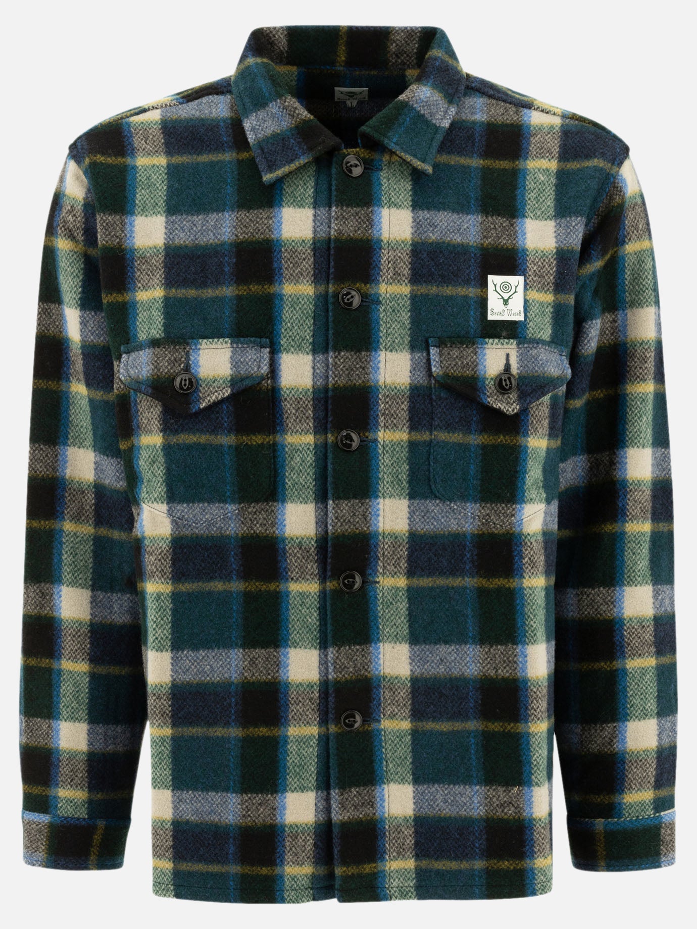 South2 West8 "Smokey" melton wool shirt 17593725_S Green 1