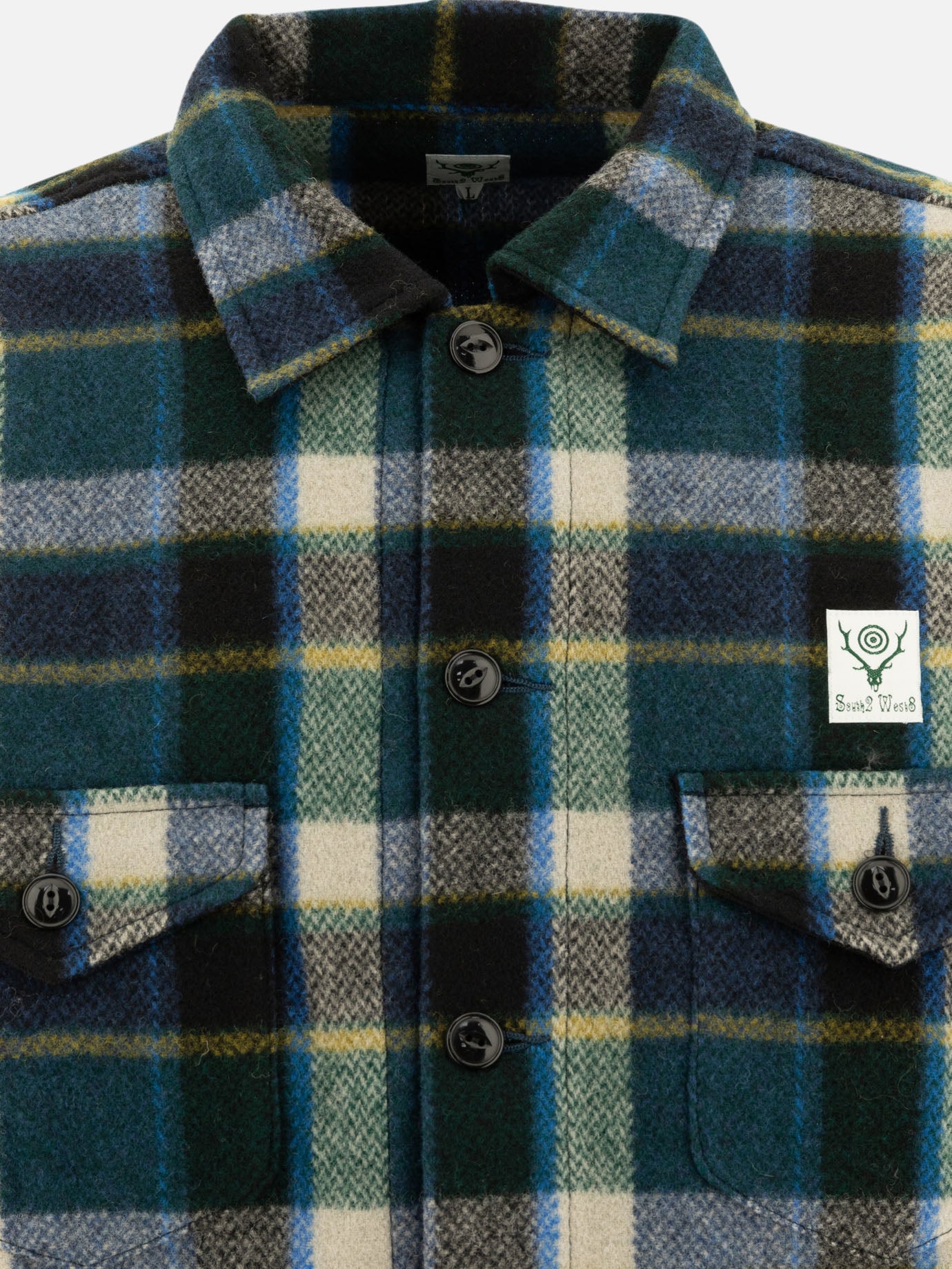 South2 West8 "Smokey" melton wool shirt 17593725_S Green 3