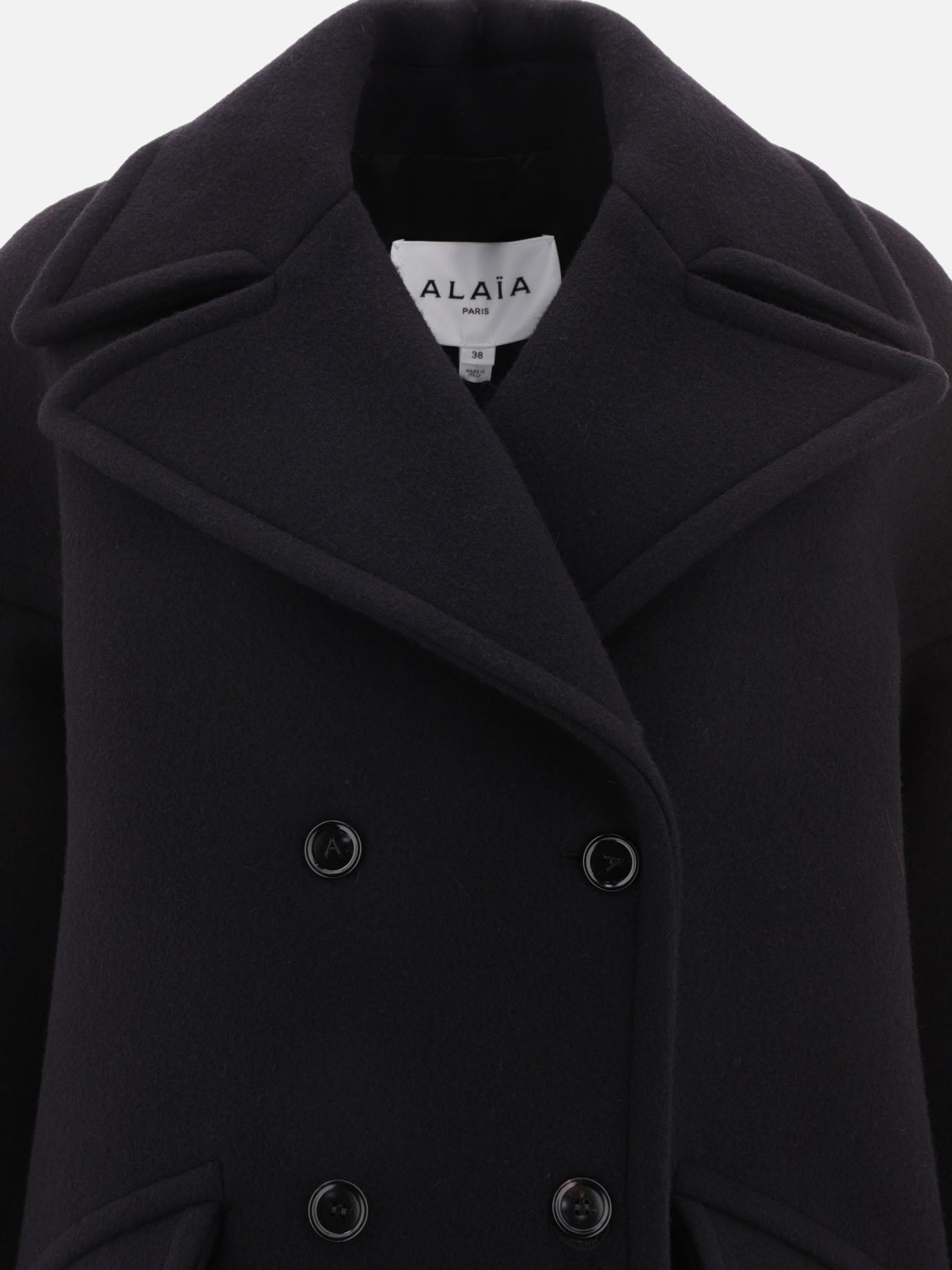 Long coats 83% wool 17% polyamide  Black - Alaïa Women | PDP | VIETTI Online Store | thumbnail_3