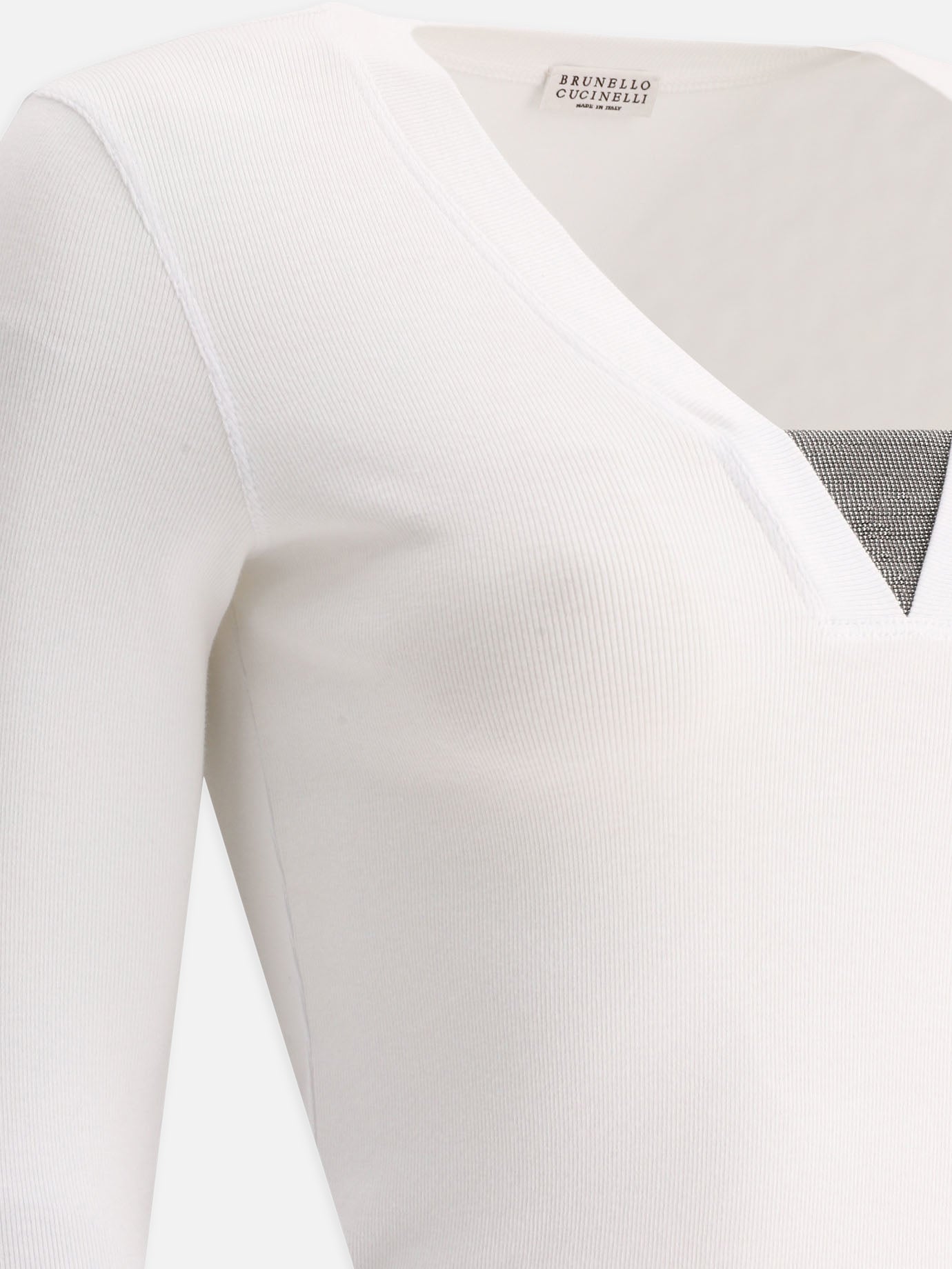 V neck t-shirts 94% cotton 6% elastane  White - Brunello Cucinelli Women | PDP | VIETTI Online Store | thumbnail_4