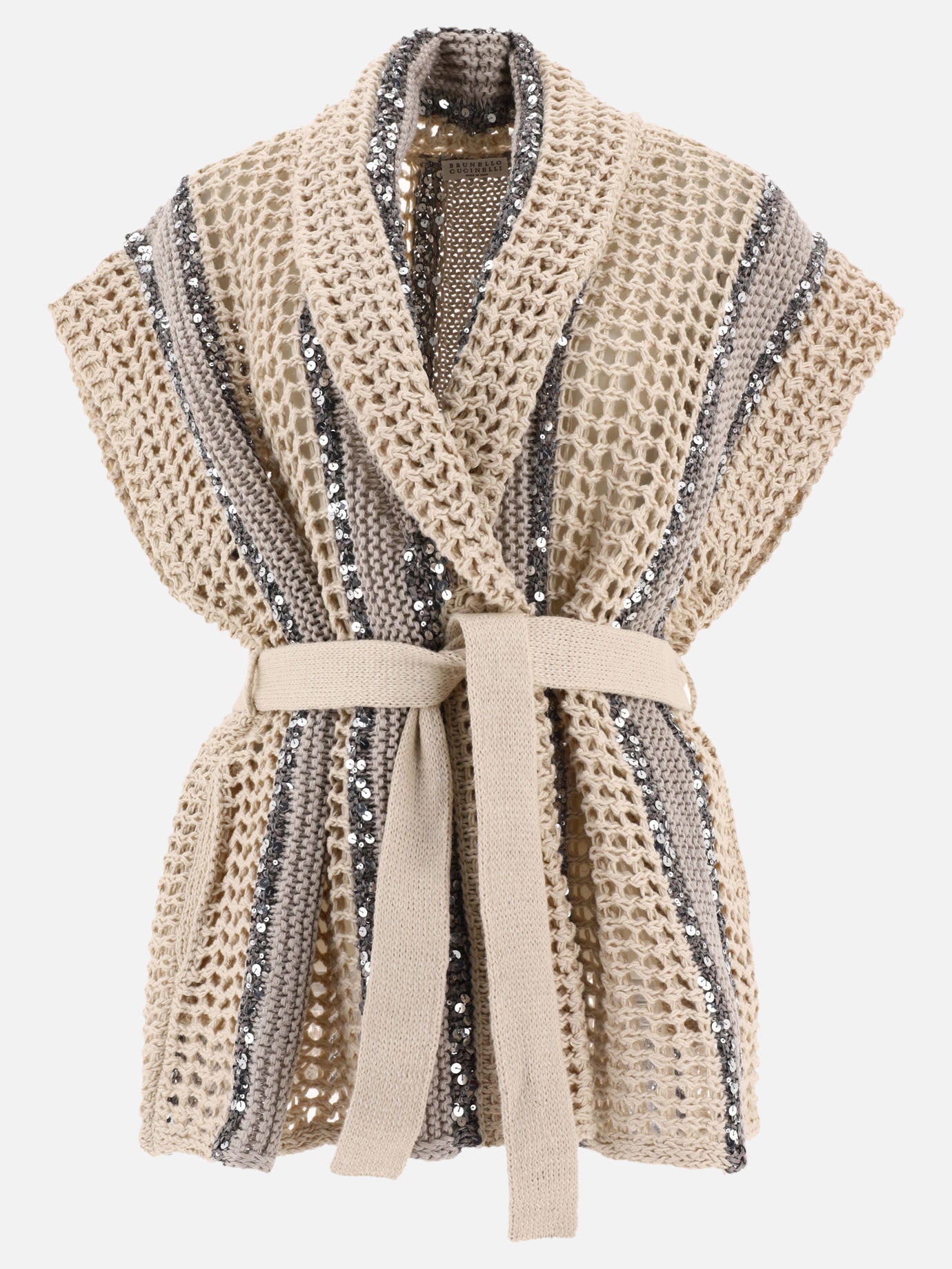 Cardigans 55% juta 35% cotton 10% polyamide  Beige - Brunello Cucinelli Women | PDP | VIETTI Online Store | Zoom-Modal
