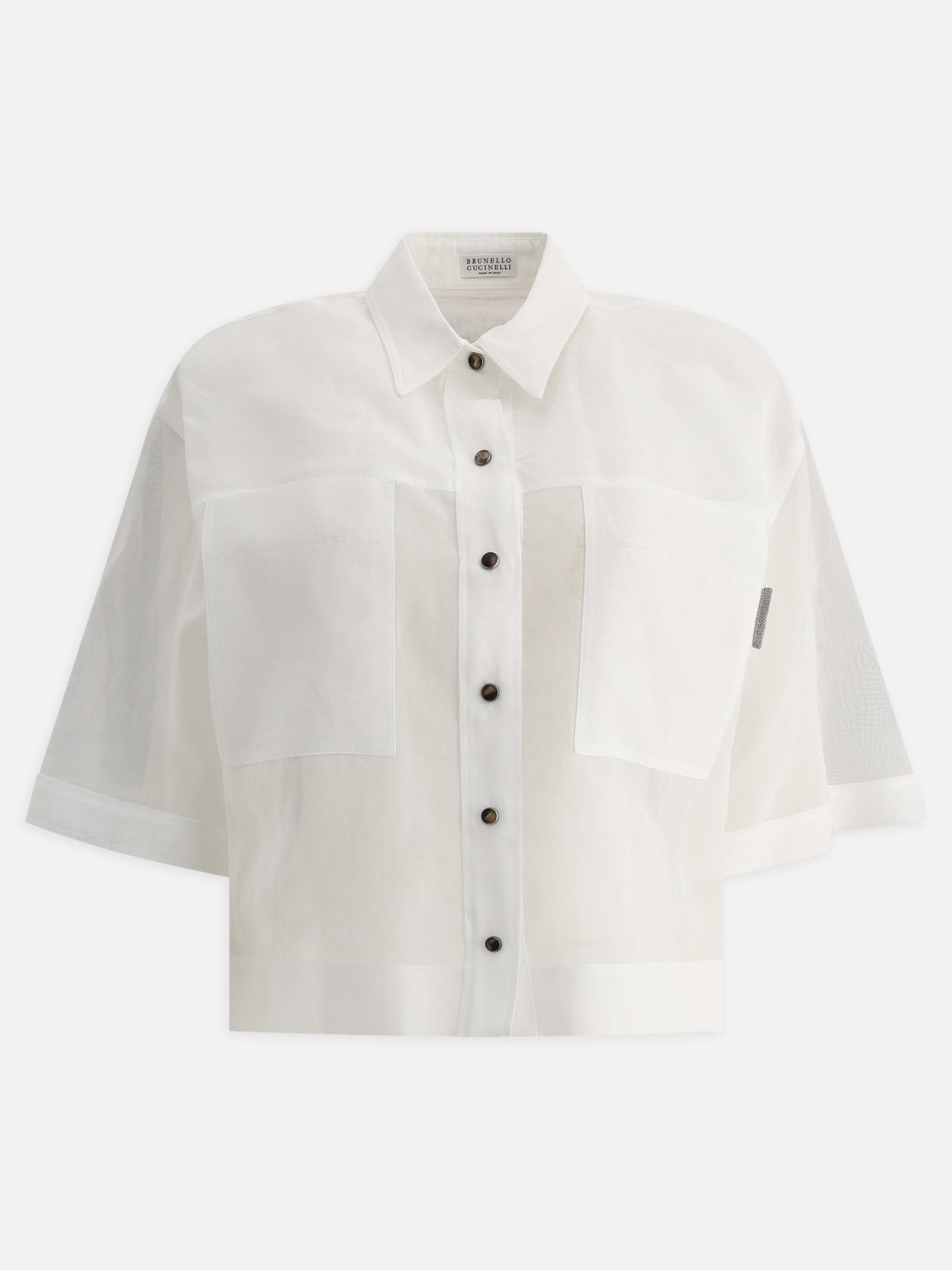 Cotton organza shirt with shiny tab