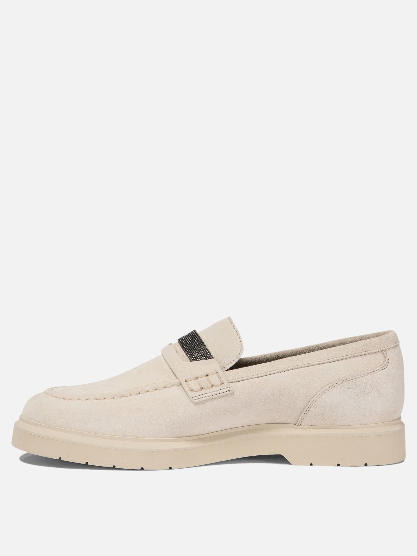 Suede penny loafer with monili