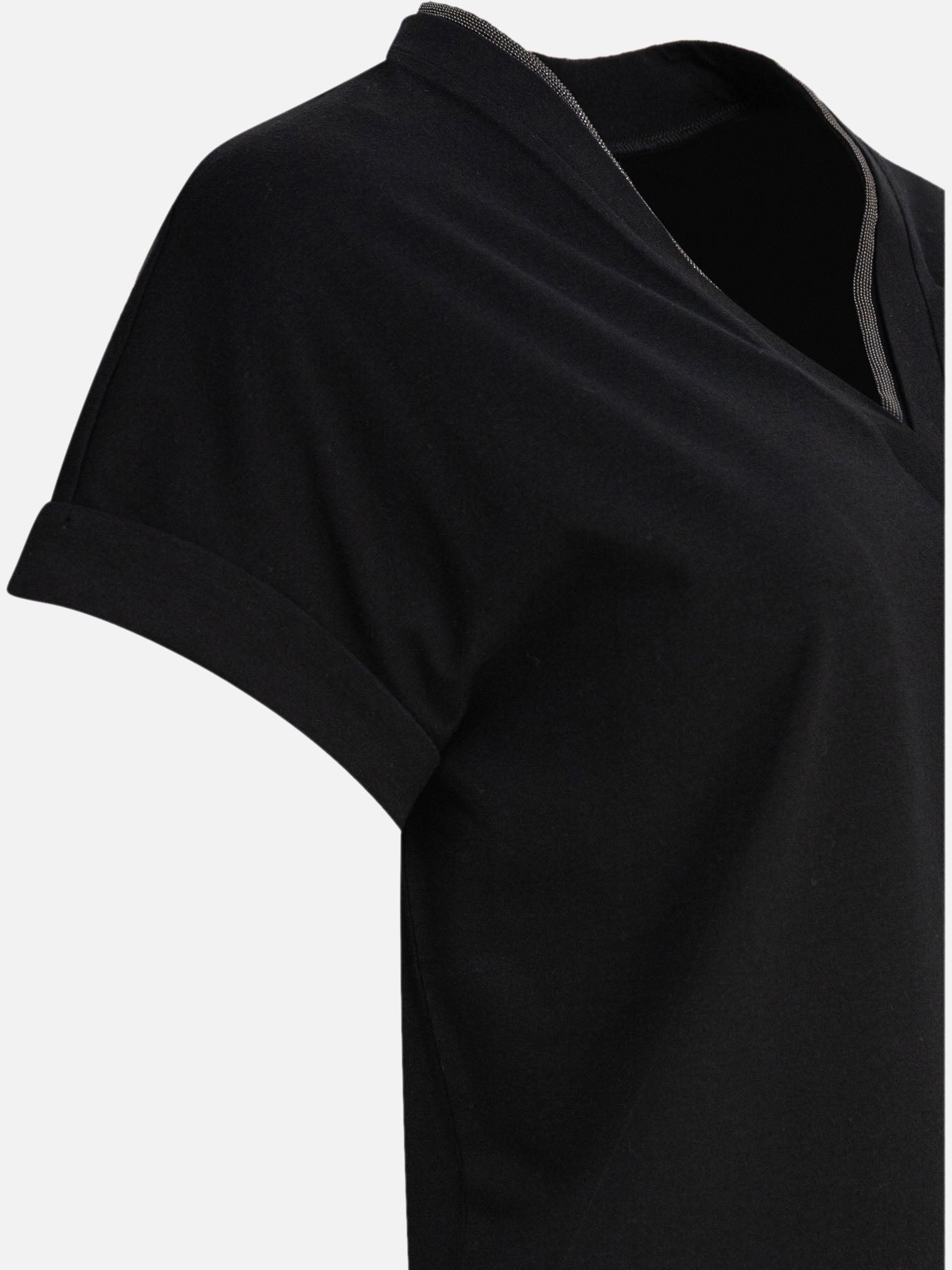 V neck t-shirts Solid colour  Black - Brunello Cucinelli Women | PDP | VIETTI Online Store | thumbnail_4