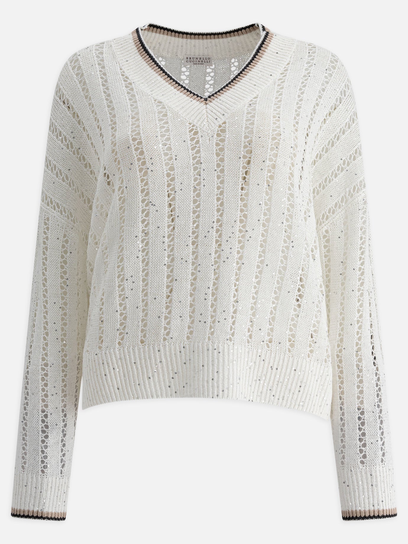 V neck sweaters Solid colour  White - Brunello Cucinelli Women | PDP | VIETTI Online Store | thumbnail