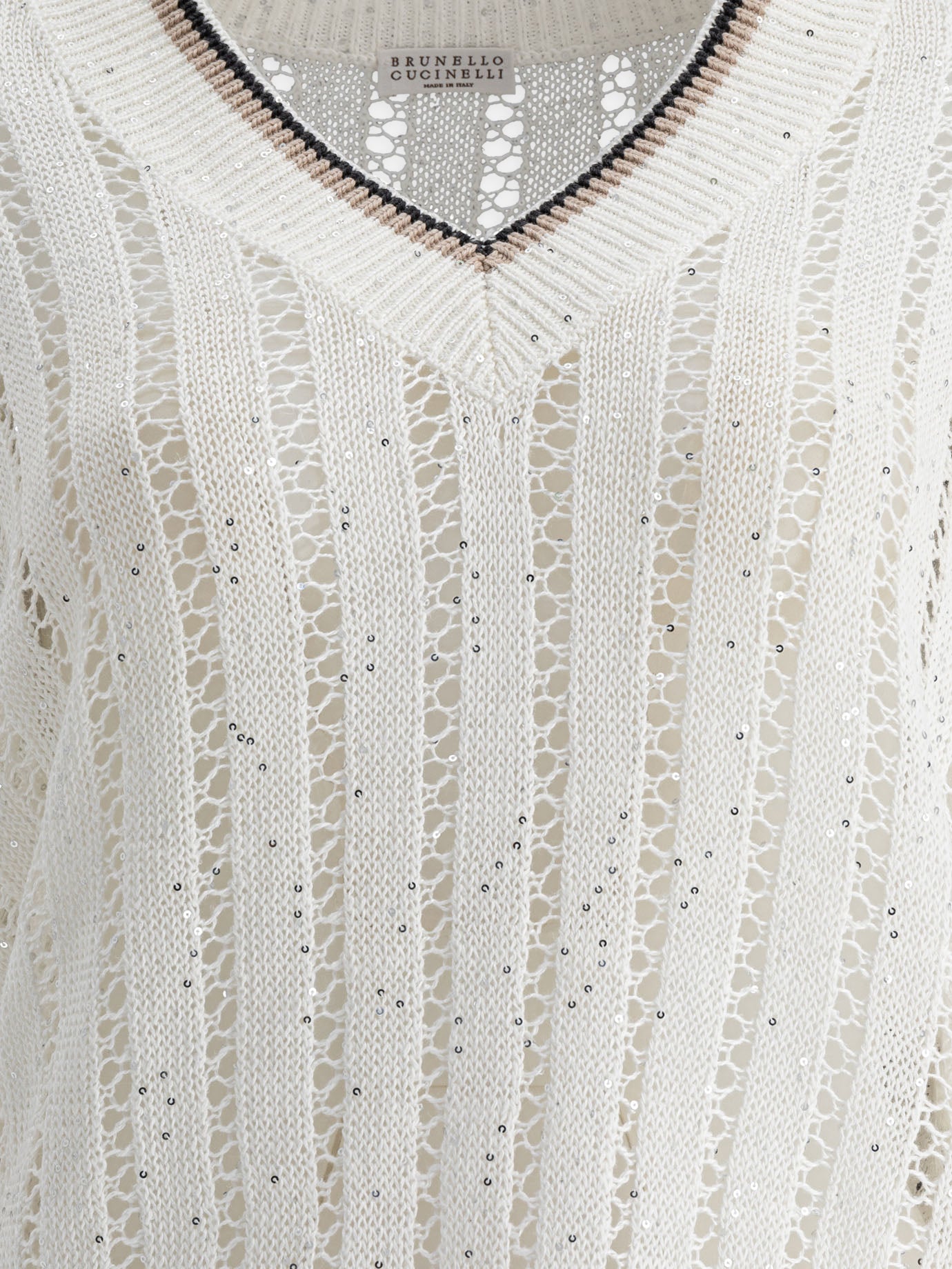 V neck sweaters Solid colour  White - Brunello Cucinelli Women | PDP | VIETTI Online Store | thumbnail_3