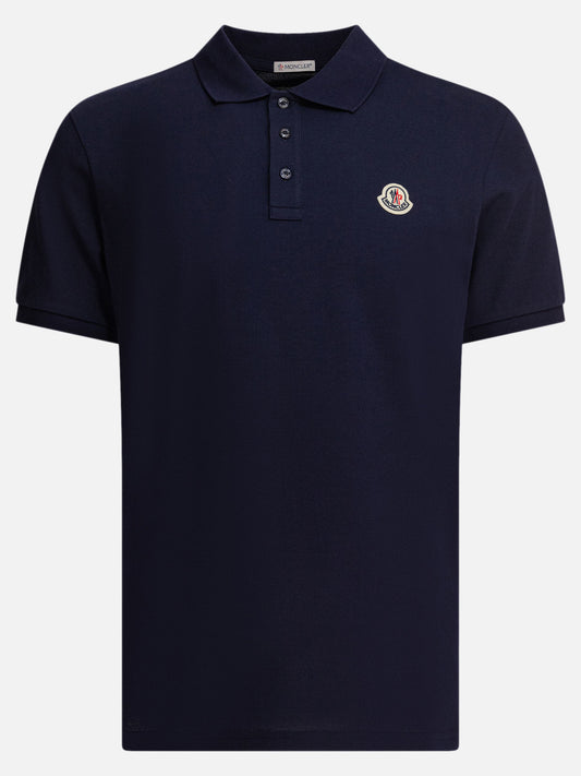 Moncler Cotton pique polo shirt with logo patch Blue