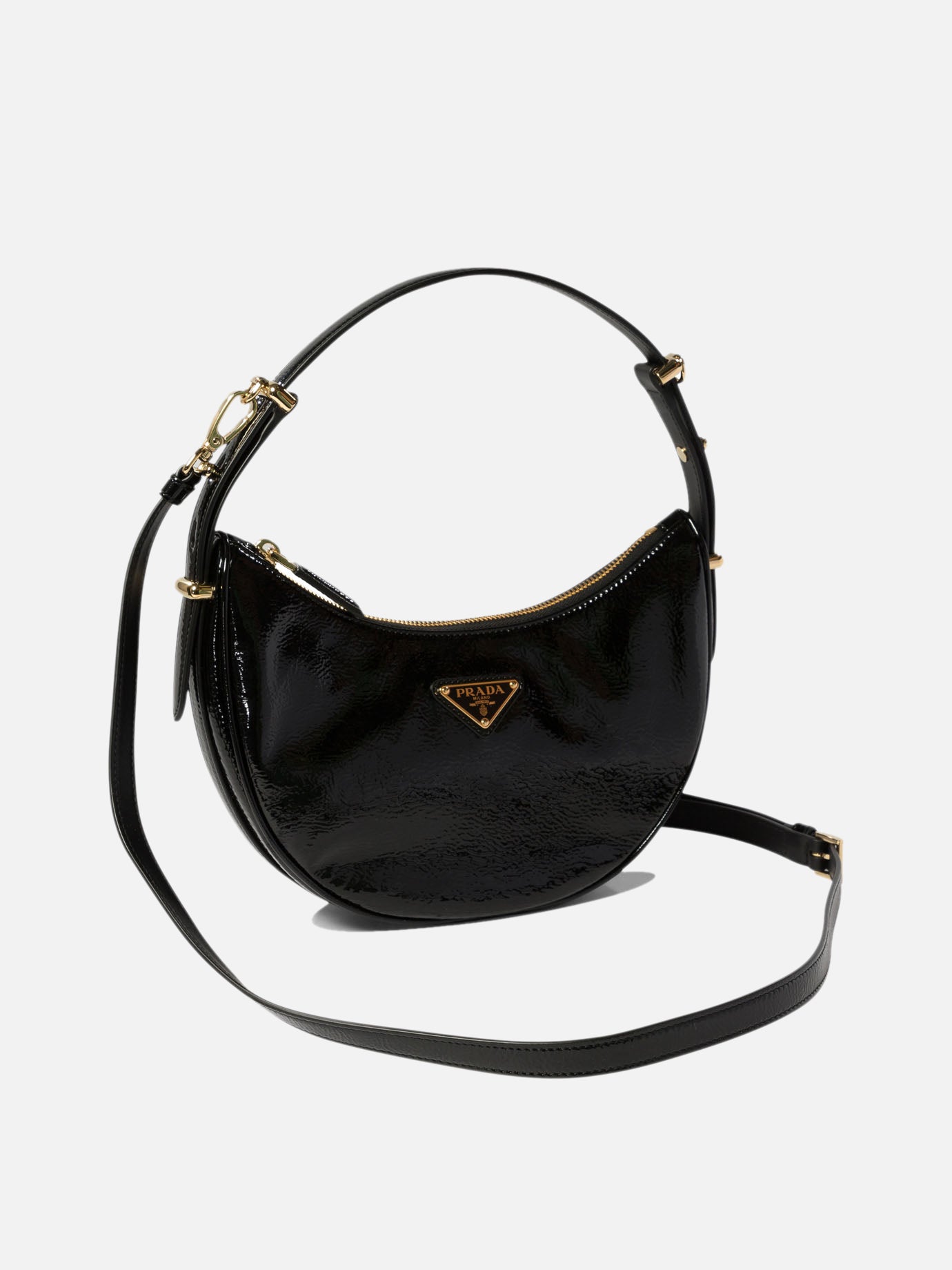 Prada "Prada Arqué" naplak patent leather shoulder bag Black