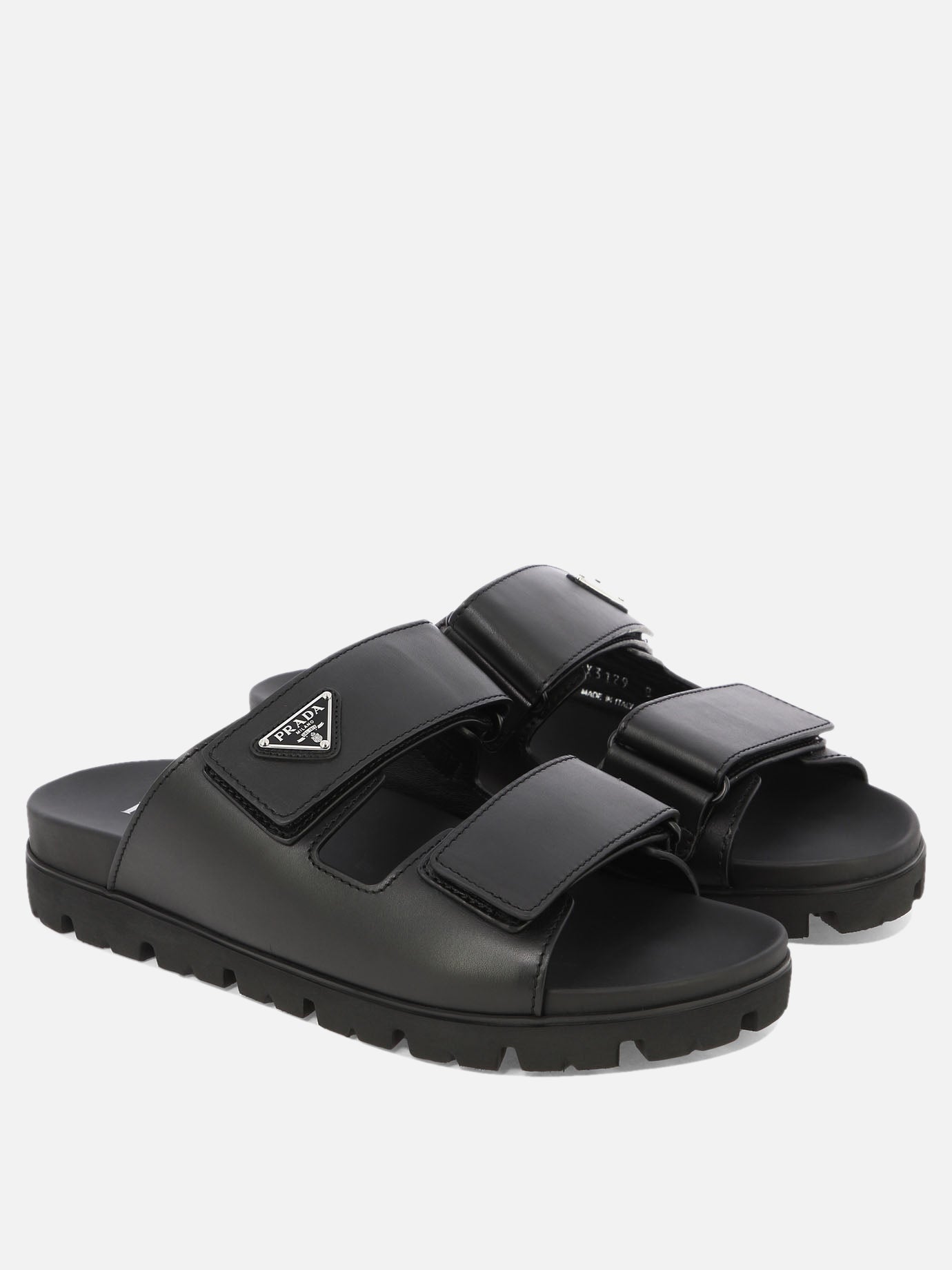 Prada Leather strap slides 17250072_6 Black thumbnail_2