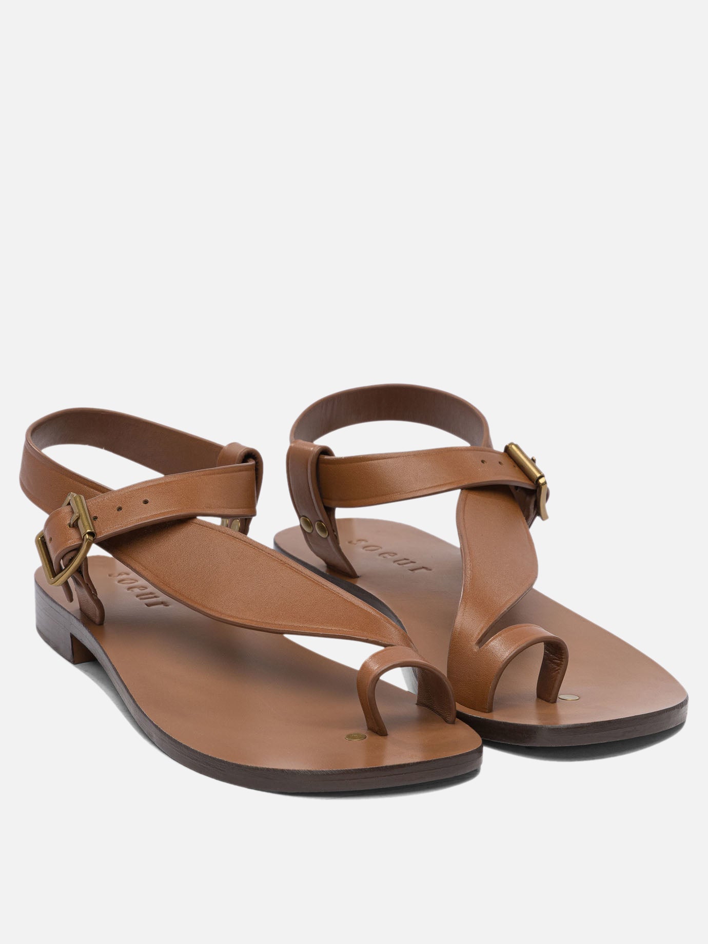 Flat sandals 100% bovine leather - 100% leather  Brown - Soeur Women | PDP | VIETTI Online Store | thumbnail_2