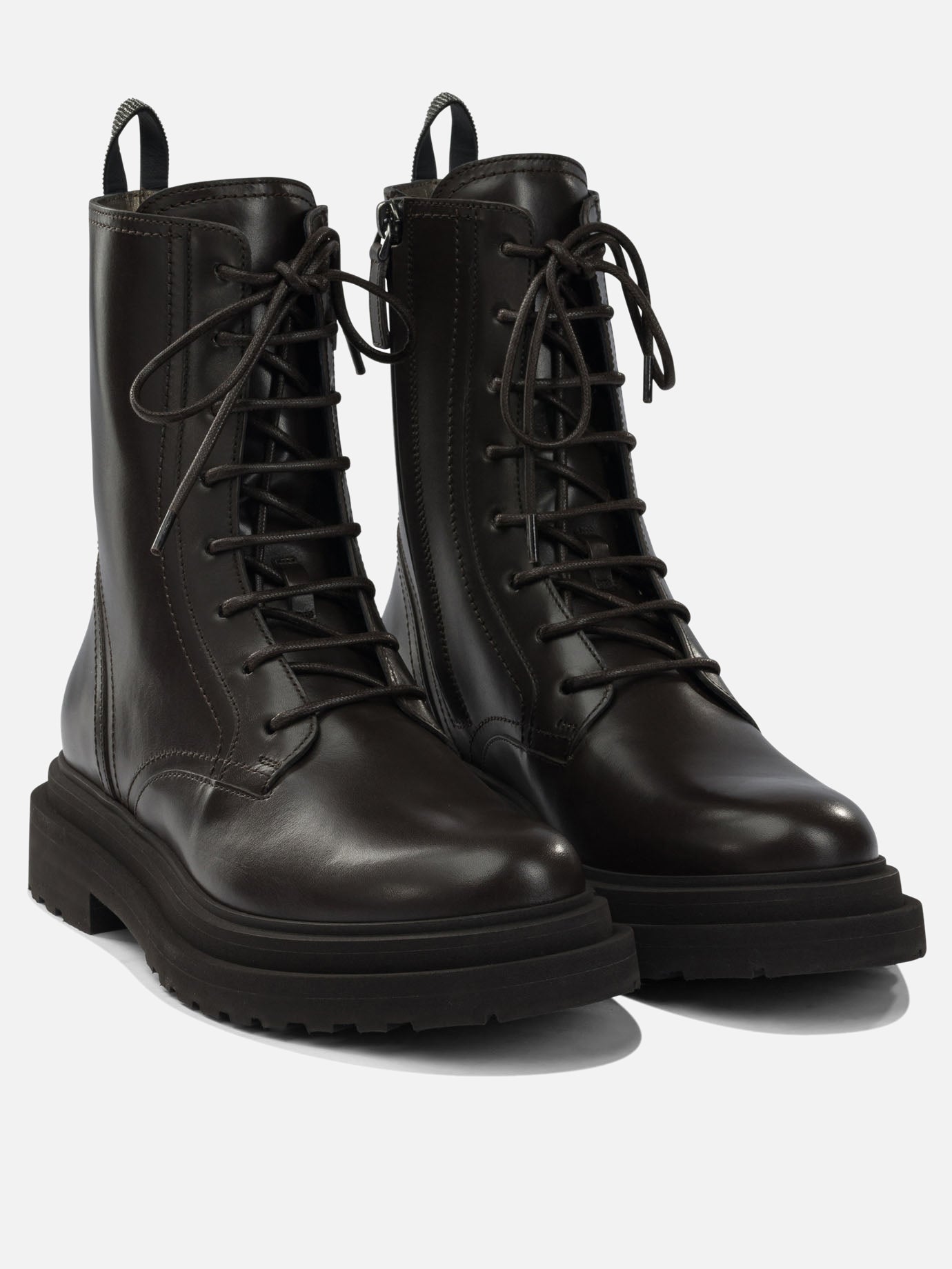 Lace-up boots 100% leather - 100% leather  Brown - Brunello Cucinelli Women | PDP | VIETTI Online Store | thumbnail_2