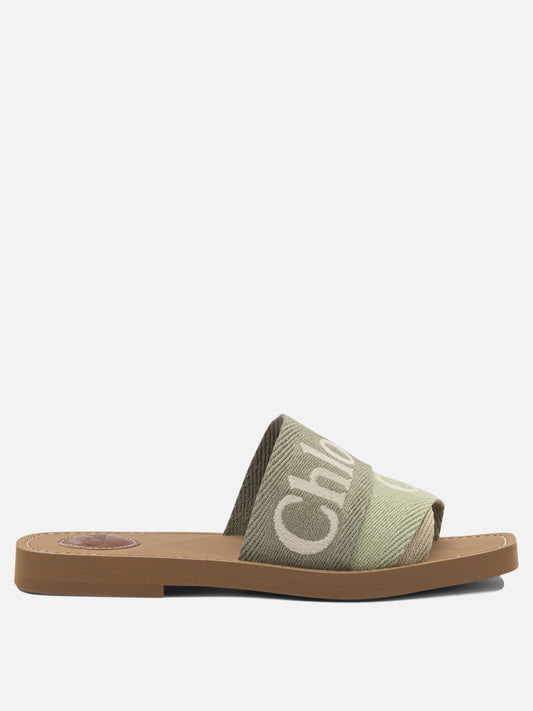 Flat sandals 90% linen 10% polyester - 100% ethylene vinyl acetate  Green - Chloé Women | PLP | VIETTI Online Store 
