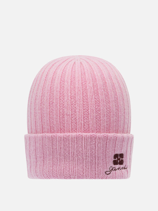 Beanies 60% wool 20% viscose 20% recycled cotton  Pink - Ganni Women | PLP | VIETTI Online Store 
