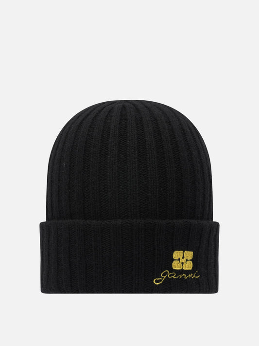 Beanies 60% wool 20% viscose 20% recycled cotton  Black - Ganni Women | PLP | VIETTI Online Store 
