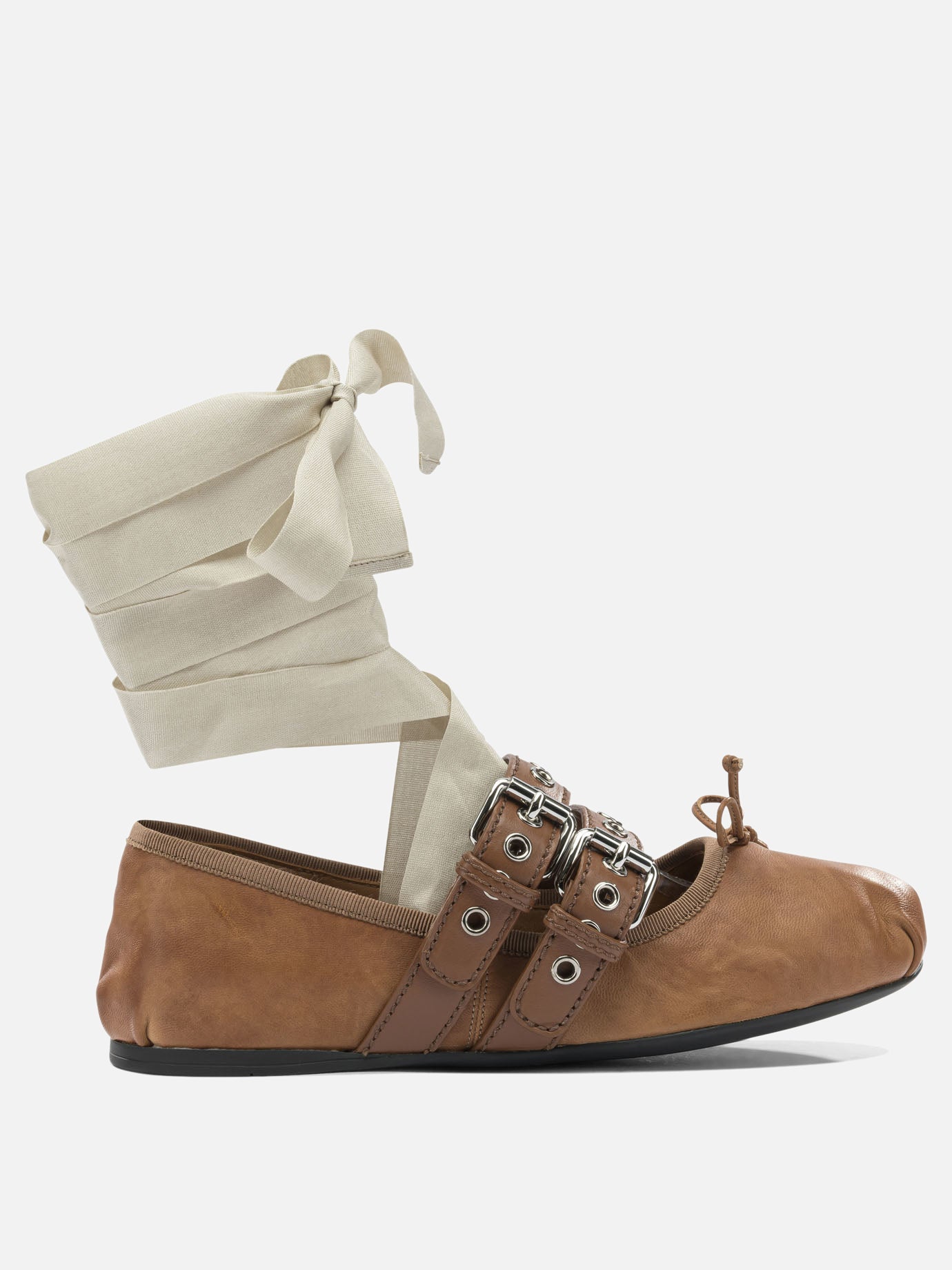 Classic ballet flats 100% lamb leather - 100% calf leather  Brown - Miu Miu Women | PDP | VIETTI Online Store | thumbnail