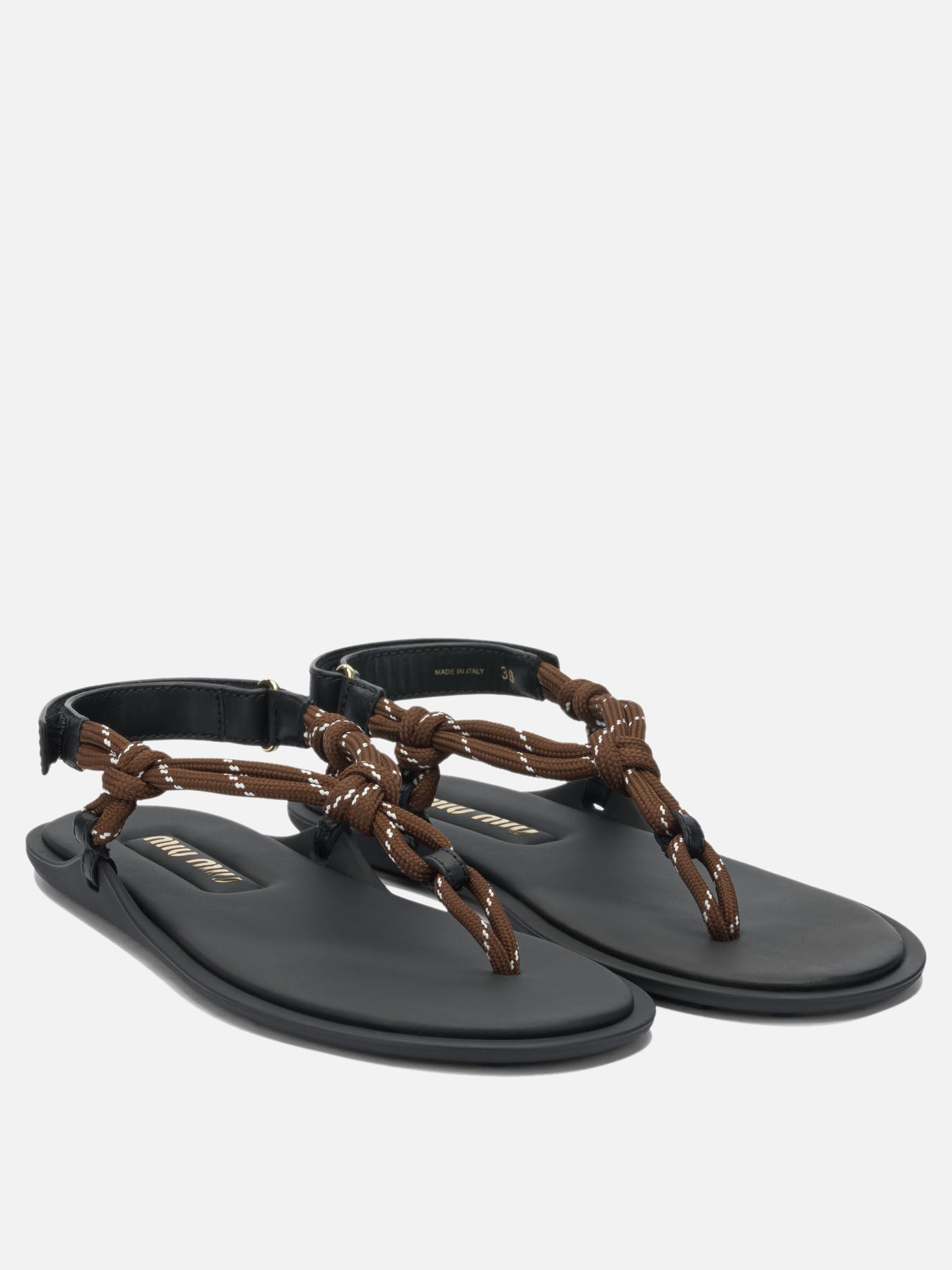 Flat sandals 100% polyester - 100% calf leather  Brown - Miu Miu Women | PDP | VIETTI Online Store | Zoom-Modal_2
