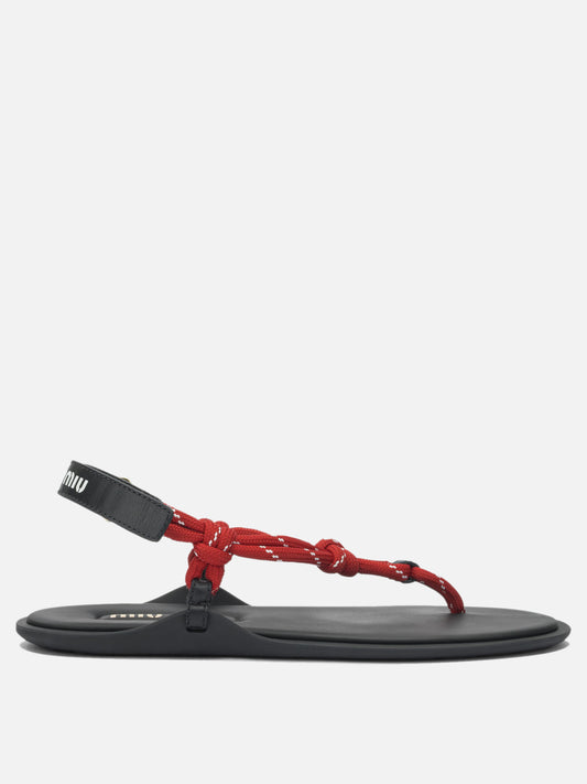 Flat sandals 100% polyester - 100% calf leather  Red - Miu Miu Women | PDP | VIETTI Online Store 
