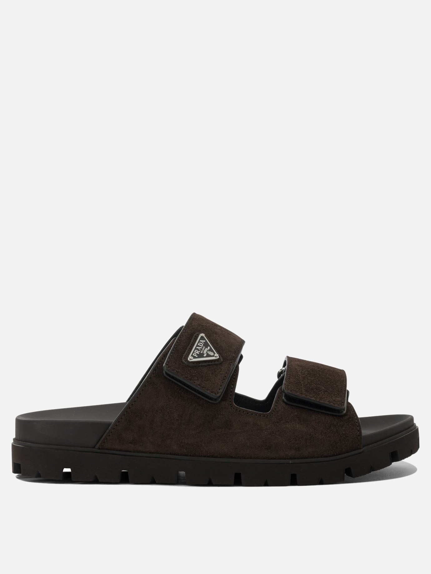 Slides 100% suede - 100% rubber  Brown - Prada Men | PDP | VIETTI Online Store | thumbnail