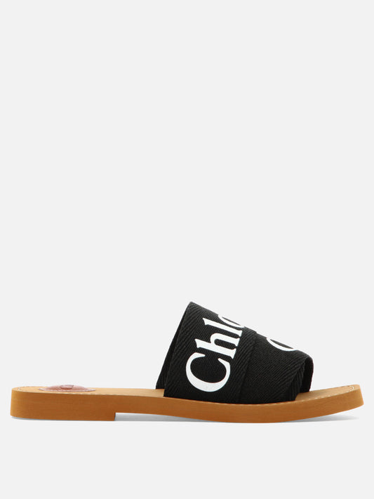 Flat sandals 90% linen 10% polyester - 100% ethylene vinyl acetate  Black - Chloé Women | PLP | VIETTI Online Store 
