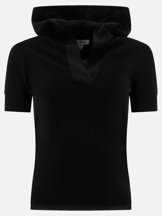 Pique knit hooded top