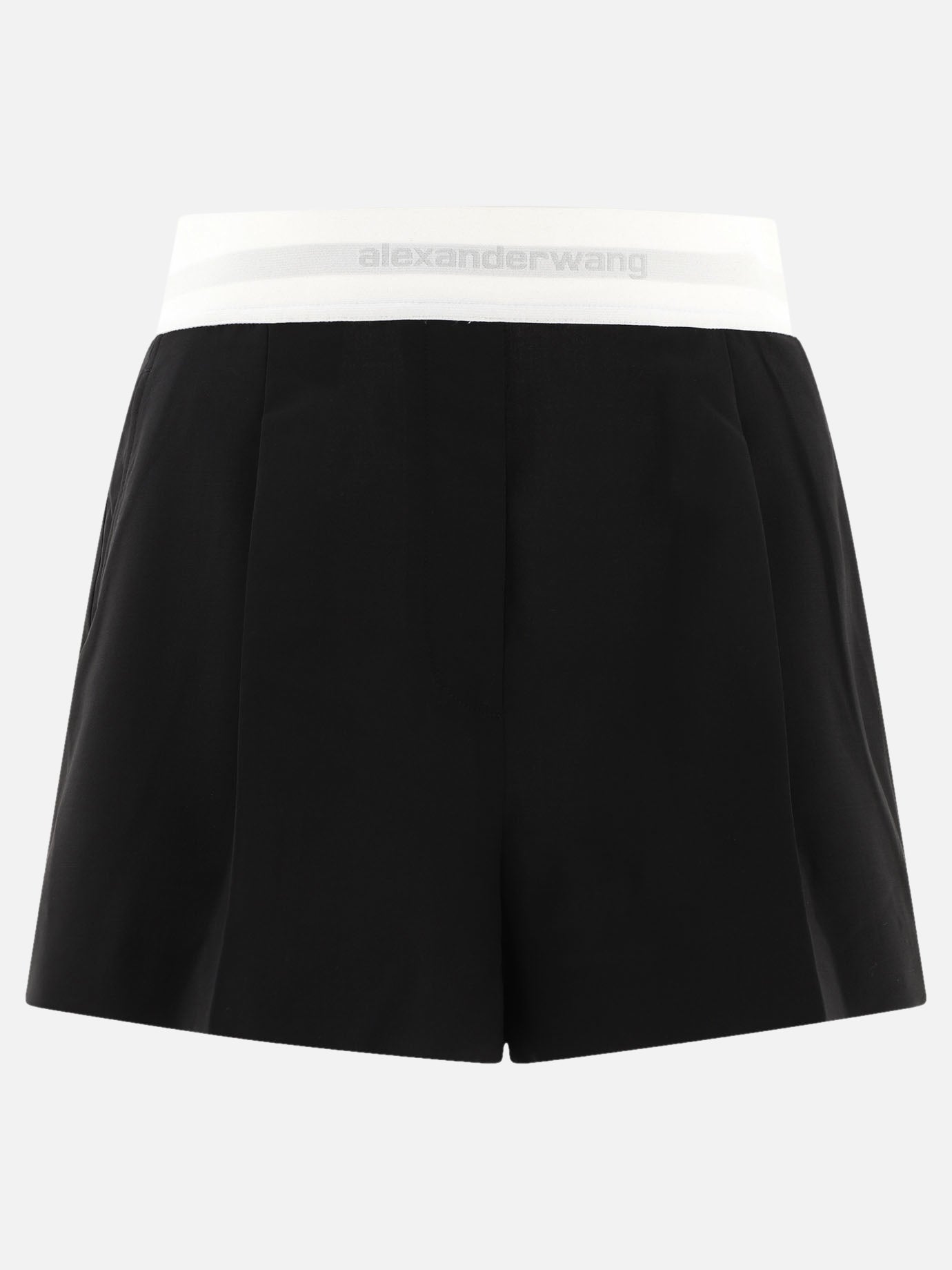 High-waist pleated shorts with logo elastic