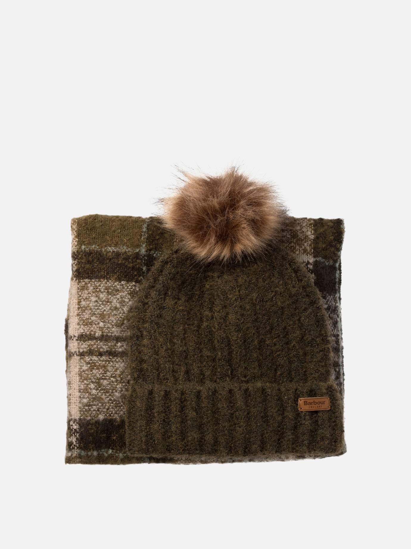 Barbour "Saltburn" beanie and scarf set Green