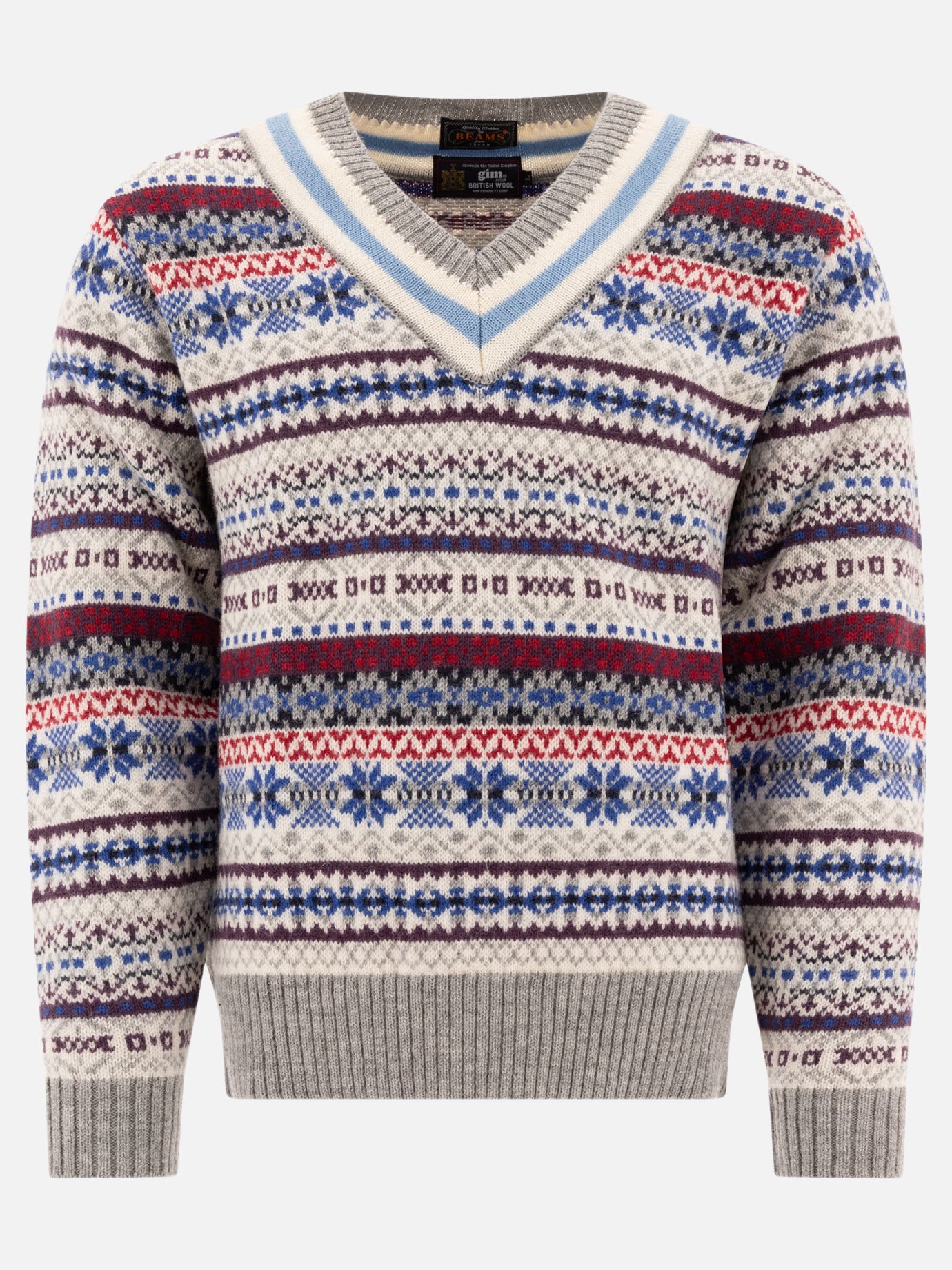 V neck sweaters Textured knit  Grey - Beams Plus Men | PDP | VIETTI Online Store | thumbnail