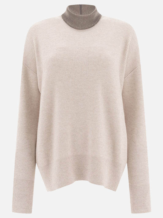 Cashmere sweater with precious ribbed collar