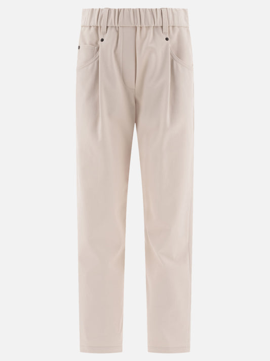 Brunello Cucinelli "Shiny Bartack" baggy trousers White