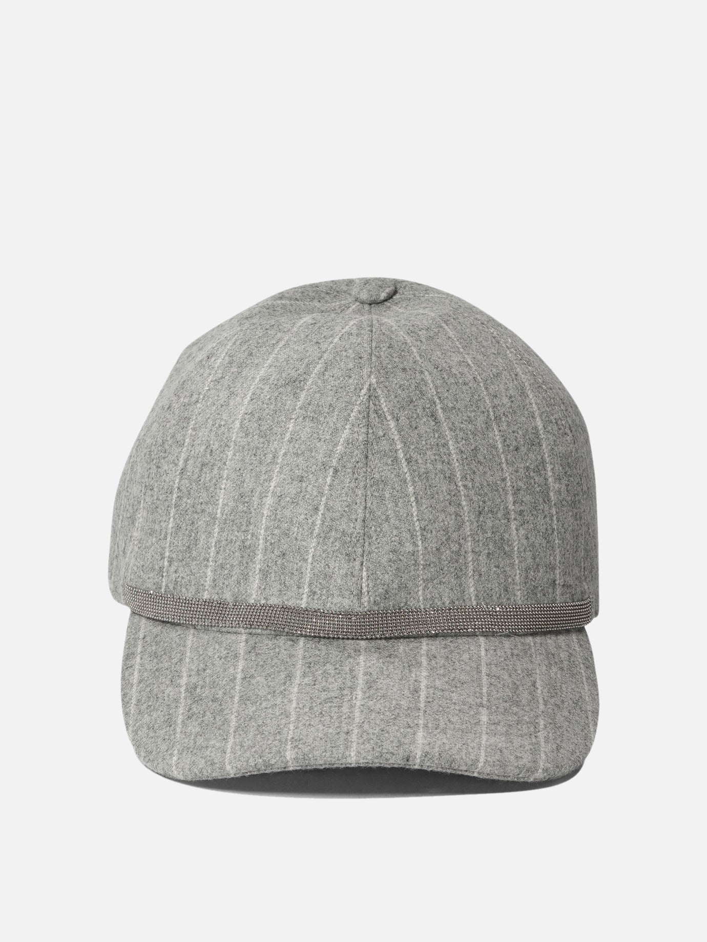 Brunello Cucinelli Chalkstripe flannel cap with shiny band Grey