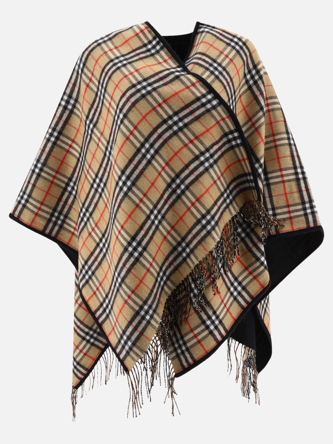 Check wool reversible cape