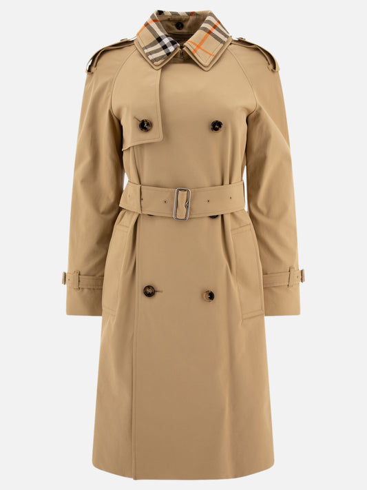 Burberry Long gabardine trench coat with detachable collar Beige