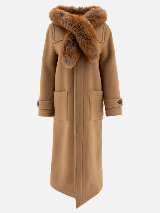 Burberry Faux fur trim wool duffle coat Beige