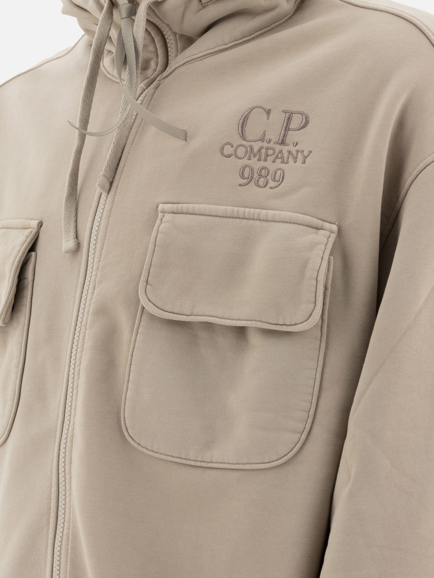 C.P. Company "Brushed and Emerized Diagonal Fleece" zipped hoodie Beige