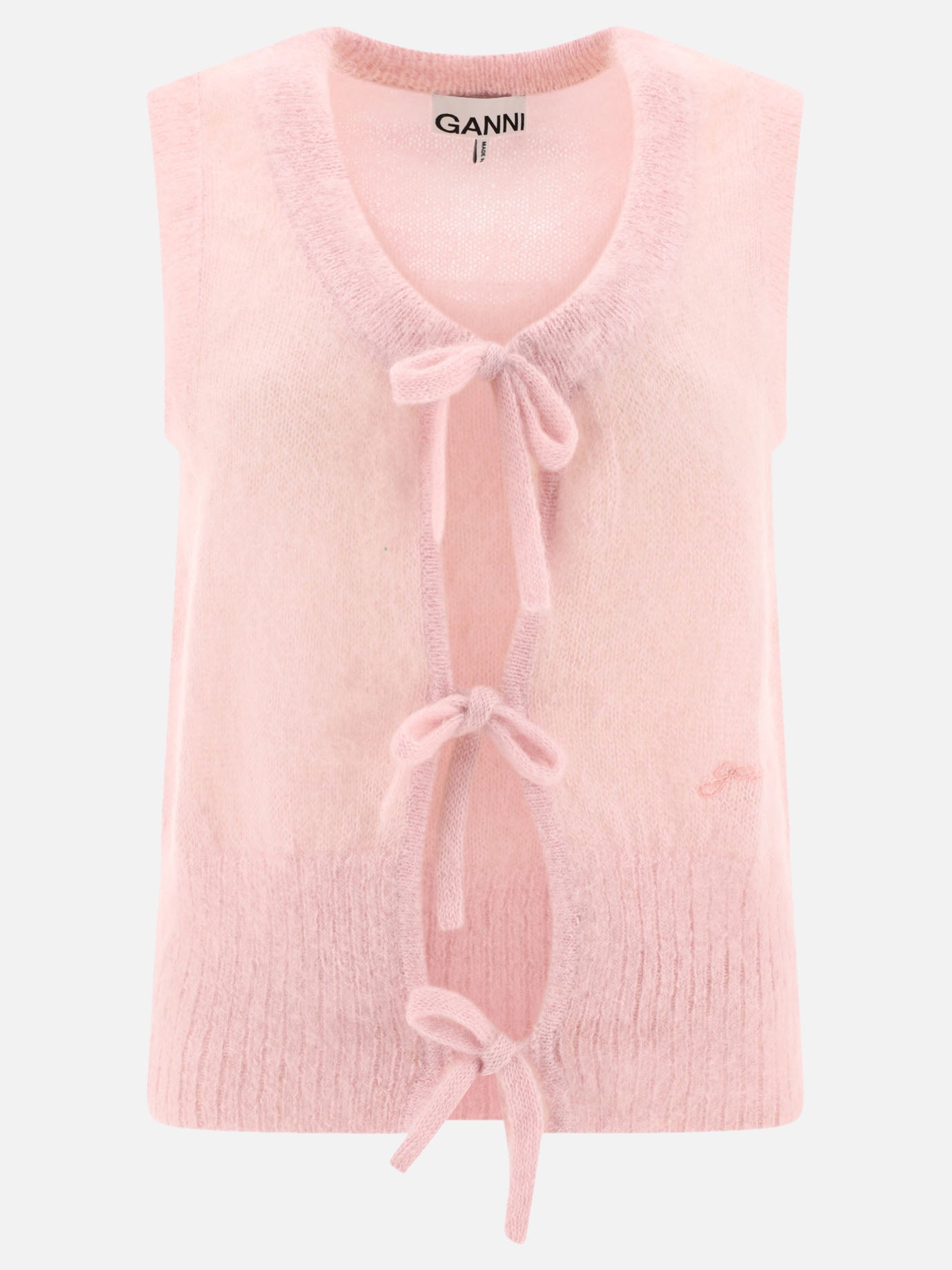 Ganni Mohair tie string vest Pink