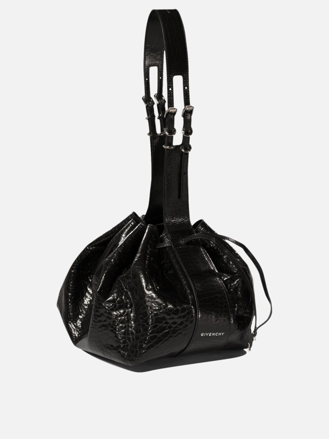 "Pumpkin Medium" shoulder bag in craquelé patent leather