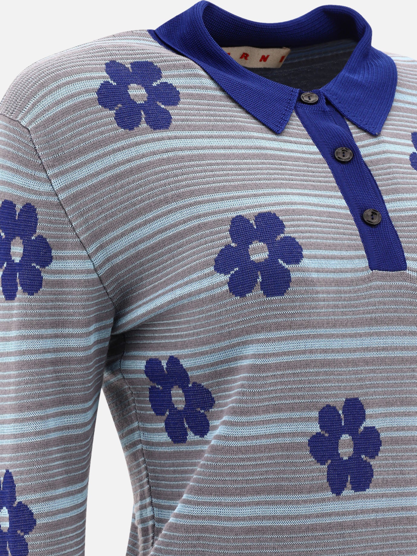 Marni "Striped Flowers" polo shirt Light blue