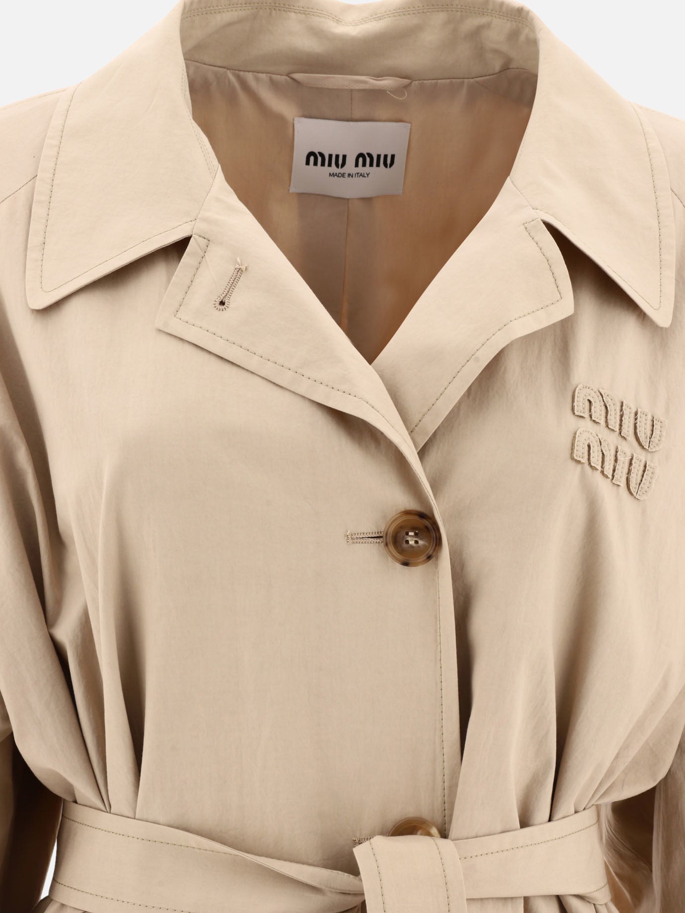 Miu Miu Double-breasted rain coat with logo Beige