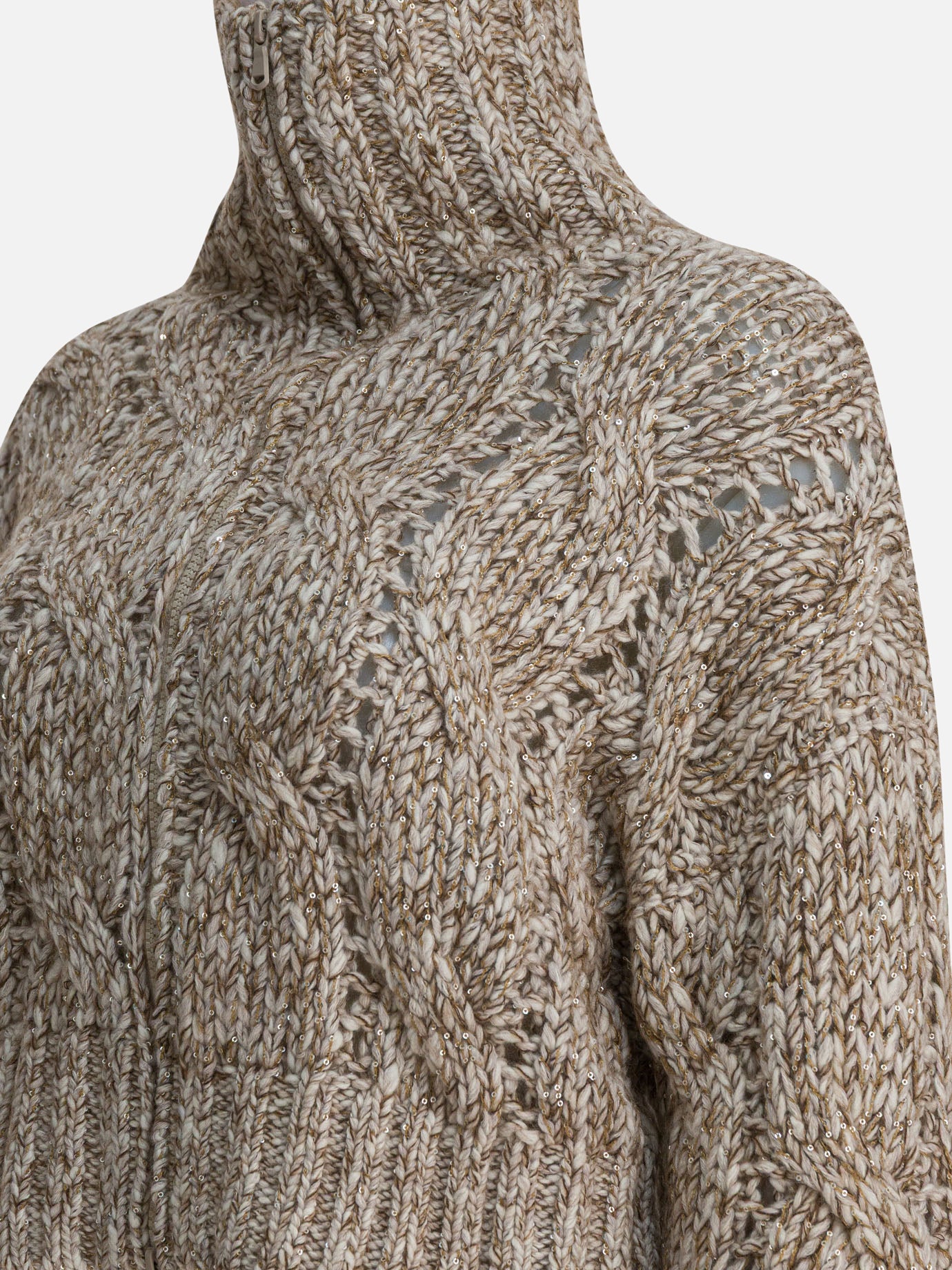 Zipped sweaters Textured knit  Beige - Brunello Cucinelli Women | PDP | VIETTI Online Store | Zoom-Modal_4
