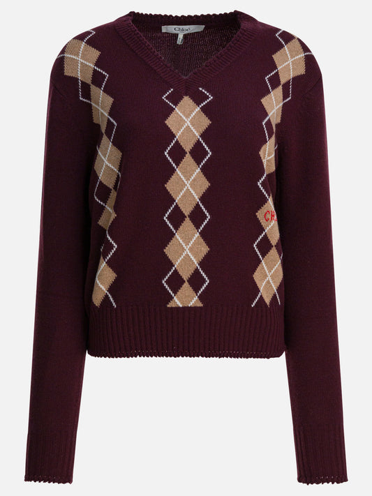 V neck sweaters Argyle  Bordeaux - Chloé Women | PLP | VIETTI Online Store 
