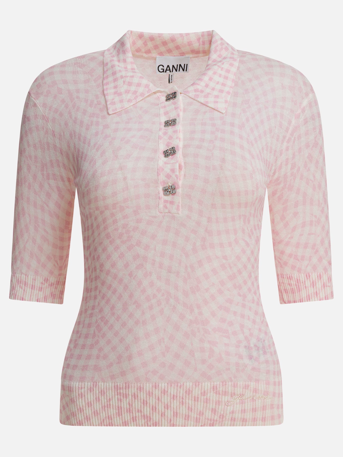 Polo shirts with buttons Print  Pink - Ganni Women | PDP | VIETTI Online Store | thumbnail