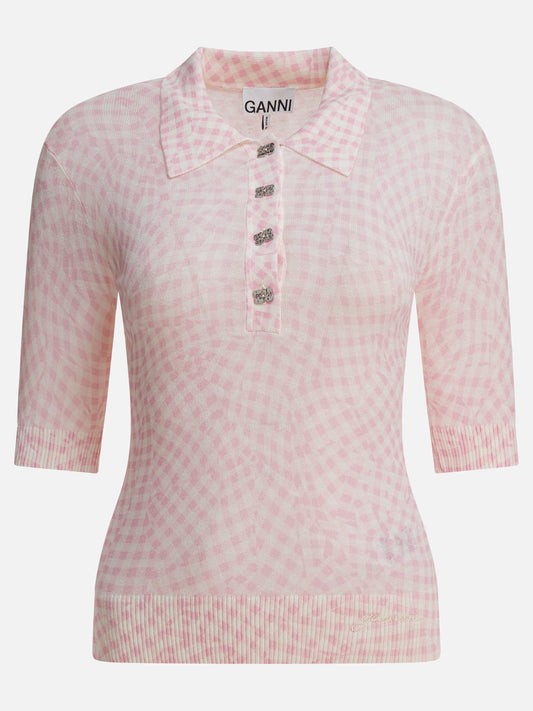 Ganni Cotton printed polo shirt 16742250_S Pink 1