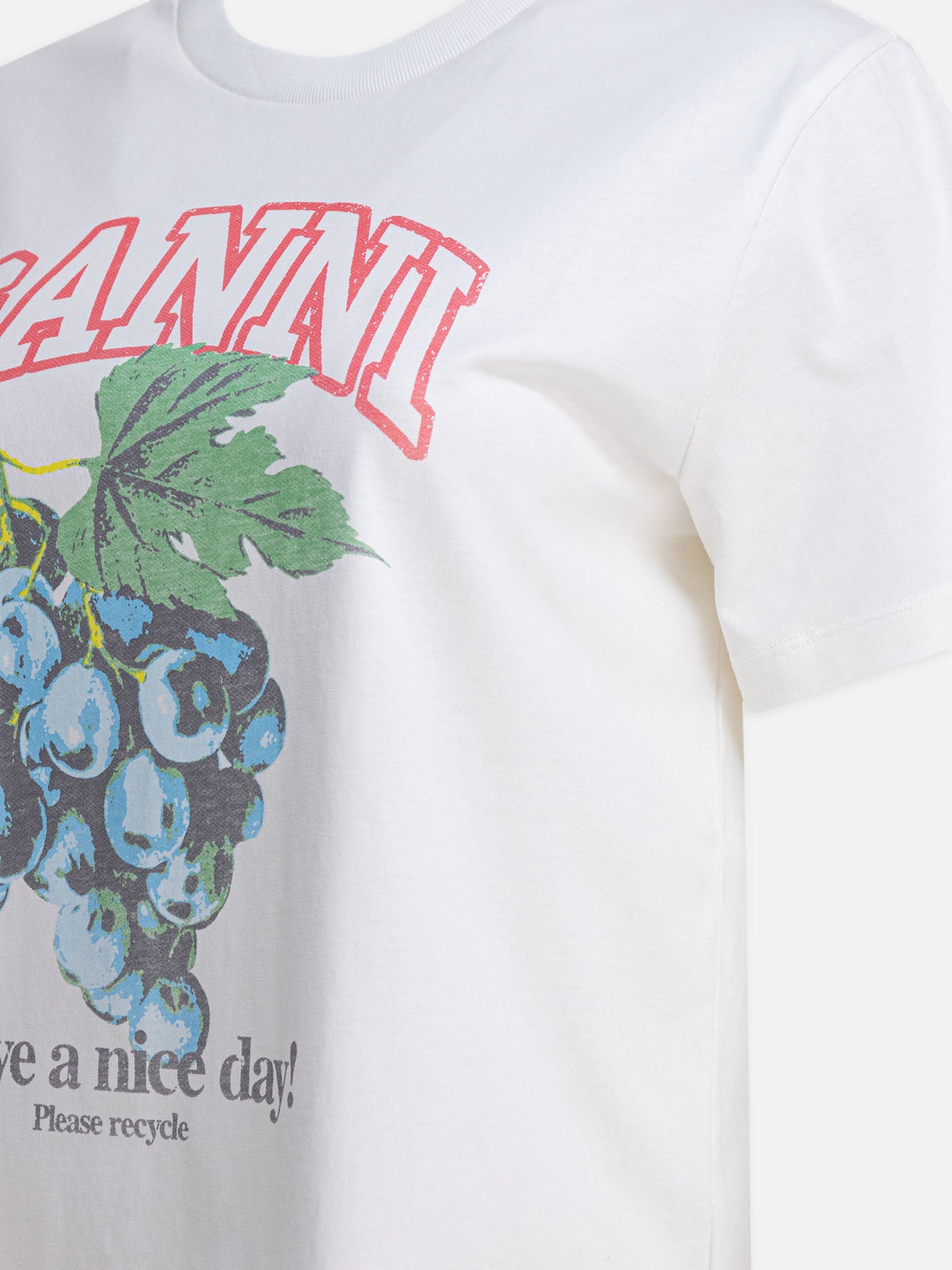 Ganni T-shirt with print and logo Beige