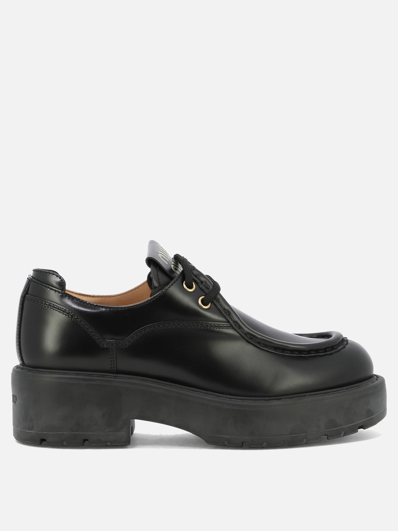 Laced loafers 100% calf leather - 100% calf leather  Black - Miu Miu Women | PDP | VIETTI Online Store | thumbnail