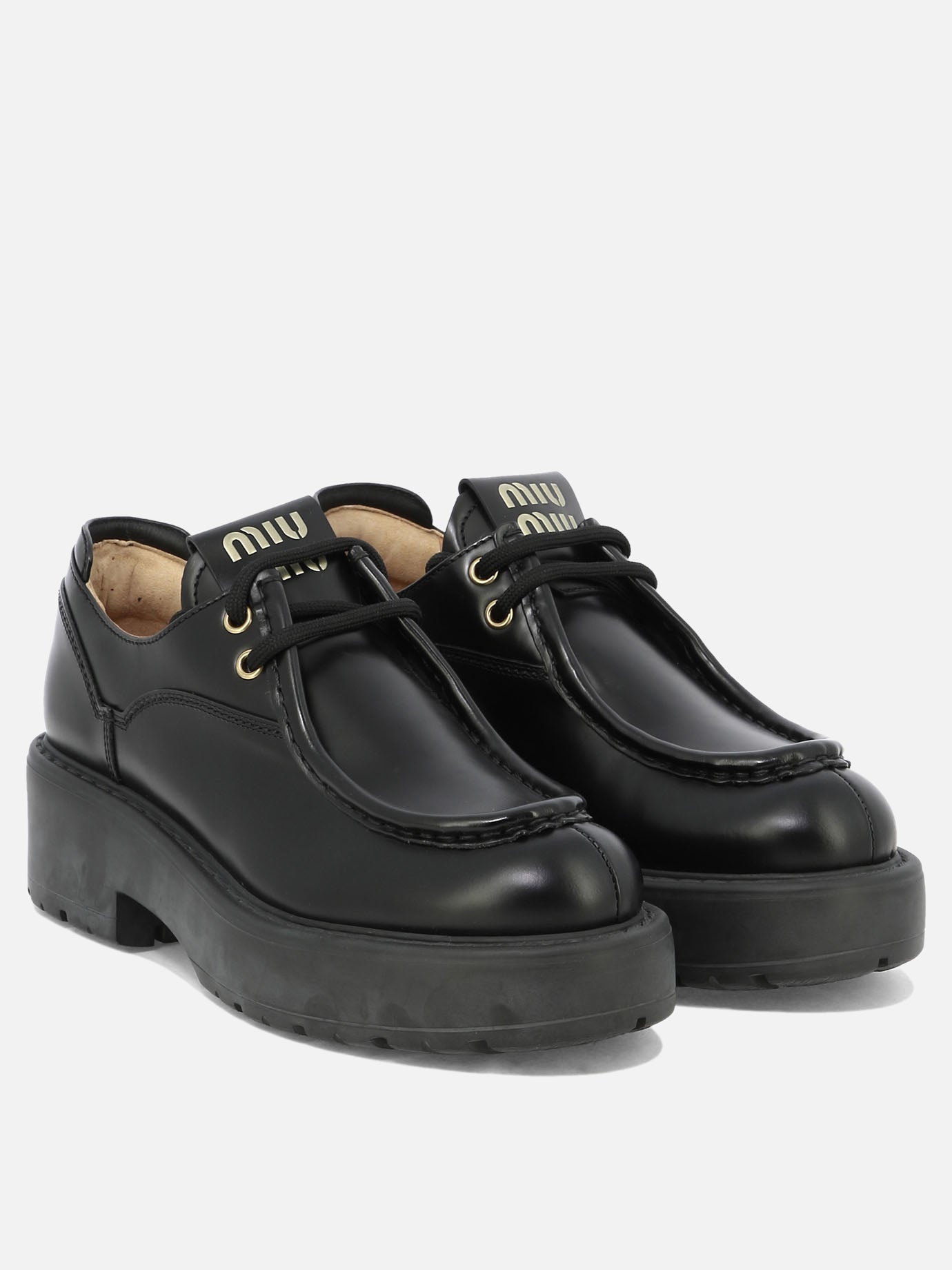 Laced loafers 100% calf leather - 100% calf leather  Black - Miu Miu Women | PDP | VIETTI Online Store | thumbnail_2