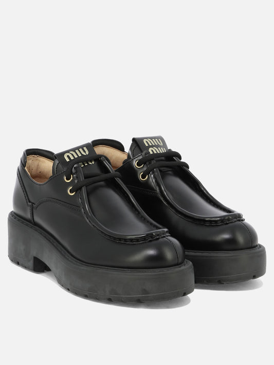Laced loafers 100% calf leather - 100% calf leather  Black - Miu Miu Women | PDP | VIETTI Online Store | 2
