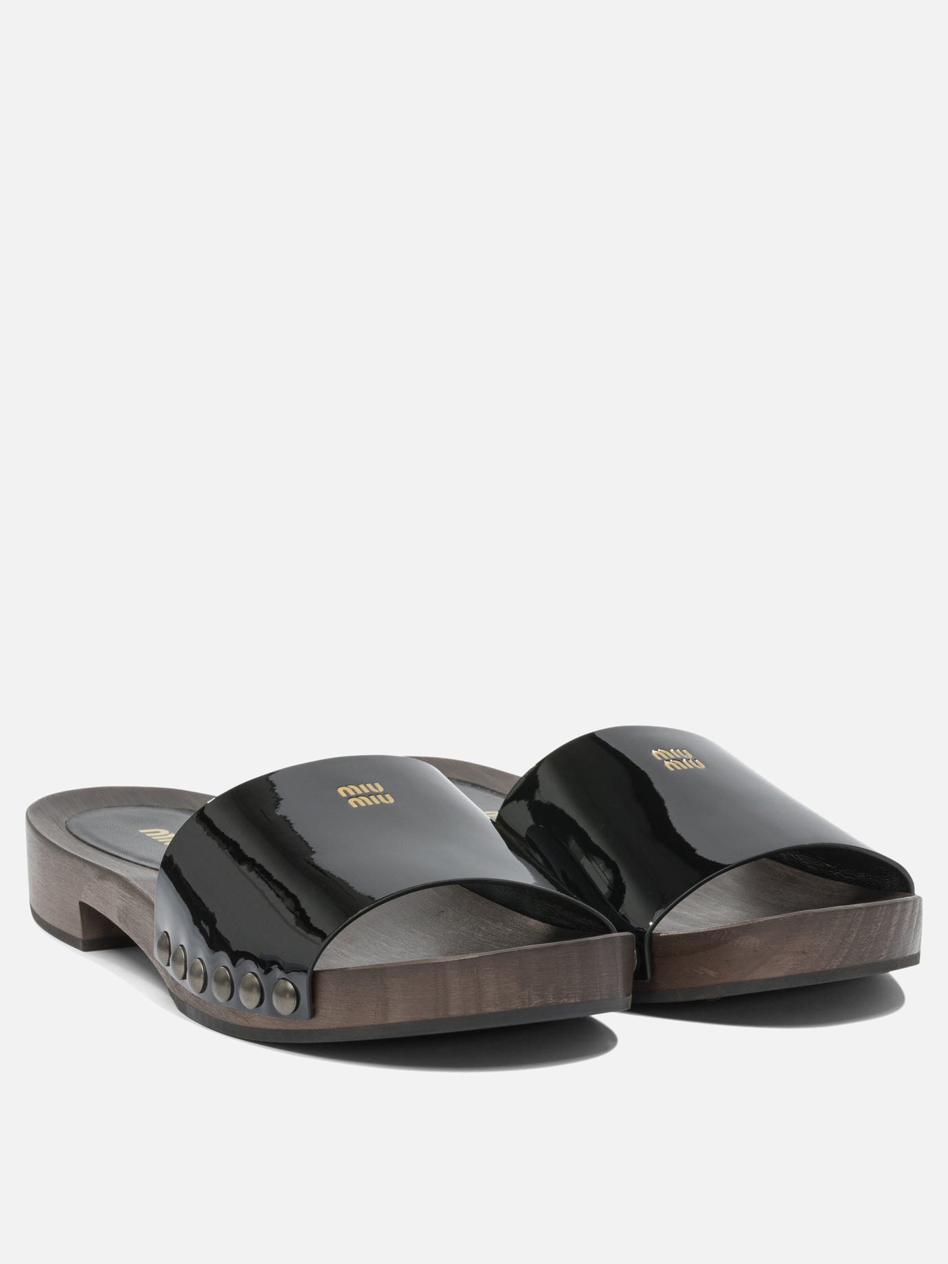 Flat sandals 100% leather - 100% wood  Black - Miu Miu Women | PDP | VIETTI Online Store | thumbnail_2