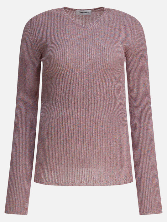 V neck sweaters Mélange  Pink - Miu Miu Women | PDP | VIETTI Online Store 
