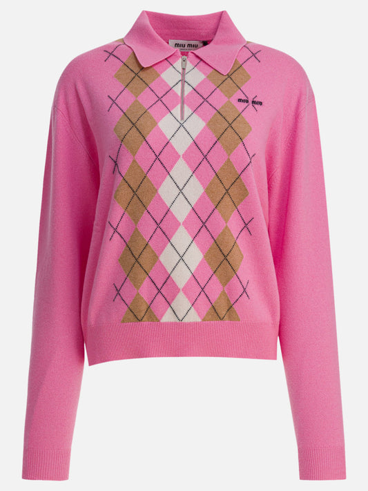 Half zip sweaters Argyle  Pink - Miu Miu Women | PDP | VIETTI Online Store 
