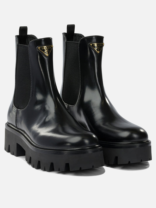 Pull-on boots 100% calf leather - 74% polyester 26% elastane  Black - Prada Women | PDP | VIETTI Online Store | 2
